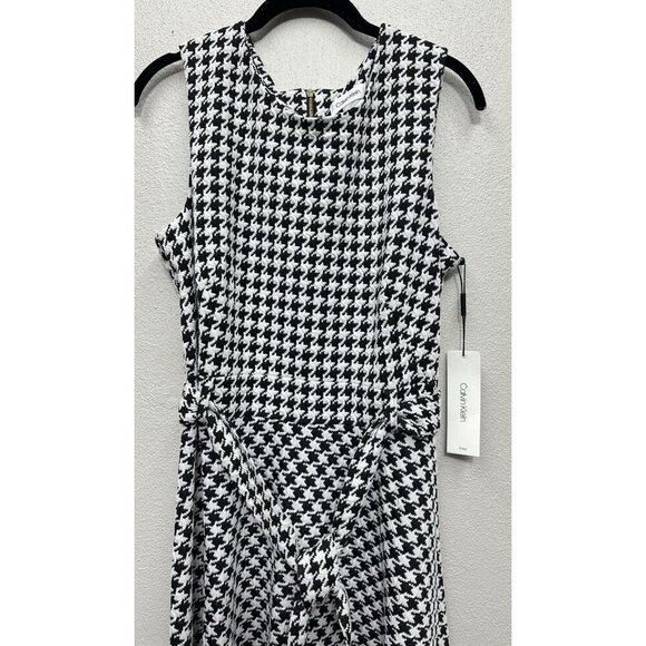 Calvin Klein Dress 10 Black A Line Sheath Midi Houndstooth Sleeveless Career NEW - Picture 4 of 11